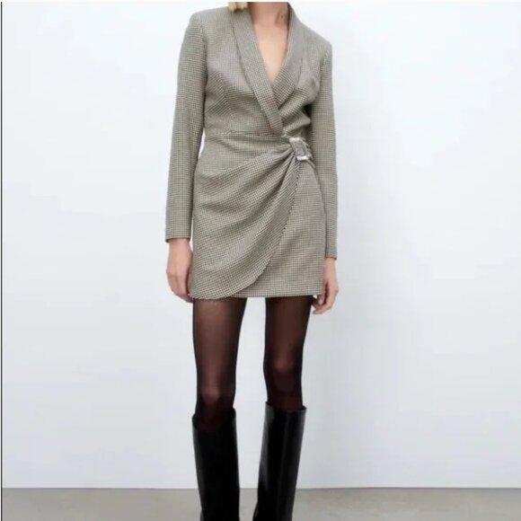 ZARA HOUNDSTOOTH BLAZER DRESS Crystal buckle Size M NEW WITH TAG! - Picture 13 of 15